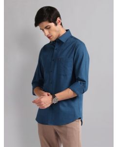 Geometric Patterned Slim Fit Shirt-S-Blue