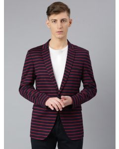 Men Navy Blue & Red Striped Single-Breasted Casual Blazer-32