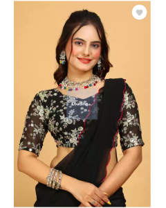 Embroidered Bollywood Georgette Saree  (Pink)-Black