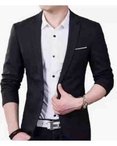 Men Solid Single Breasted Casual Blazer  (Black)