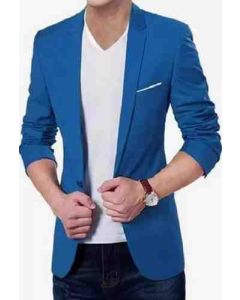 Men Solid Single Breasted Casual Blazer  (Blue)