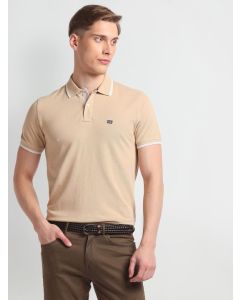 Pure Cotton Tipped Solid Pique Polo Shirt-S