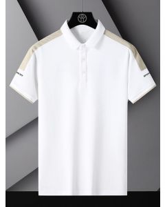 Men Polo Collar Applique Cotton T-shirt-S